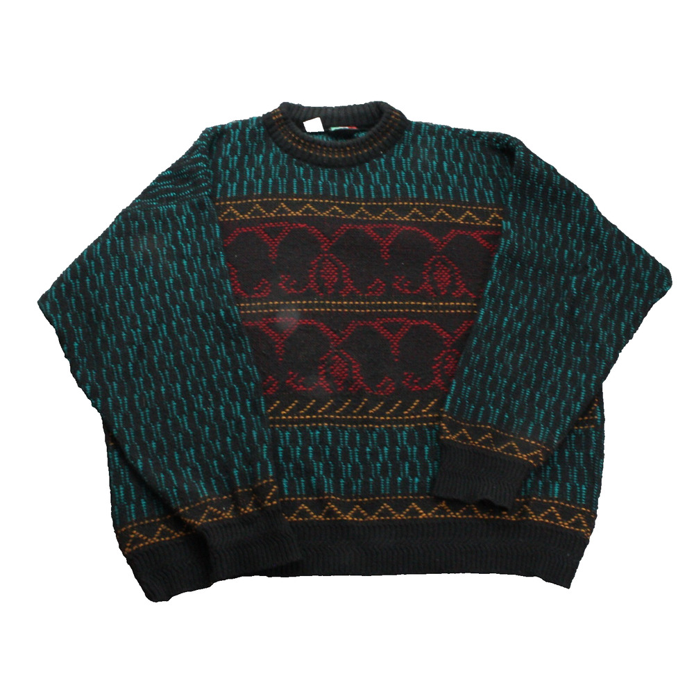 Vintage Colore Sweater XL Wool Blend Mens Geometric Colorful